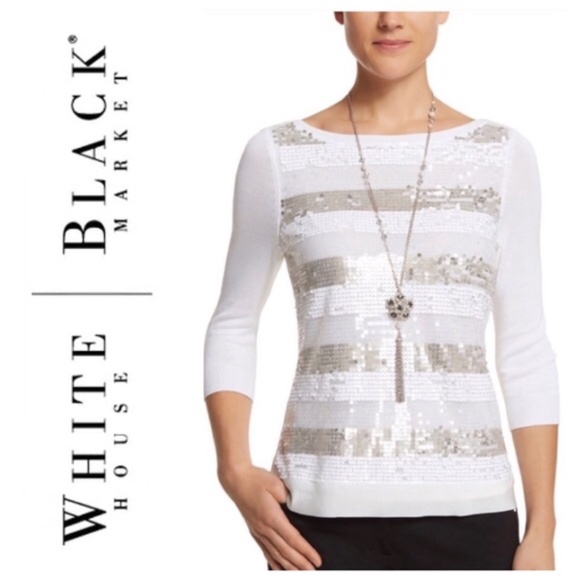 White House Black Market Sweaters - EUC WHBM silver/white sequin sweater sz sm